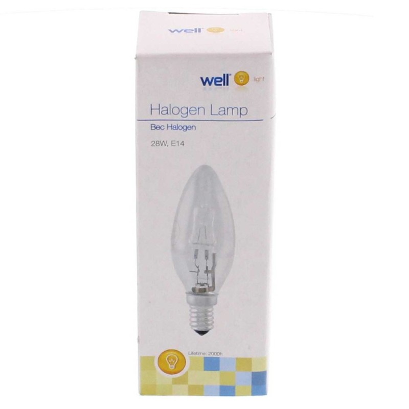 Set 10 x Bec Halogen Lumanare Eco Well, E14, 28W / 40W, 370 lm, 2000 Ore, 2700K, Lumina Calda