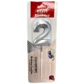 Set 10 x Lumanare Aniversara pentru Tort, Cifra 2, Argintiu