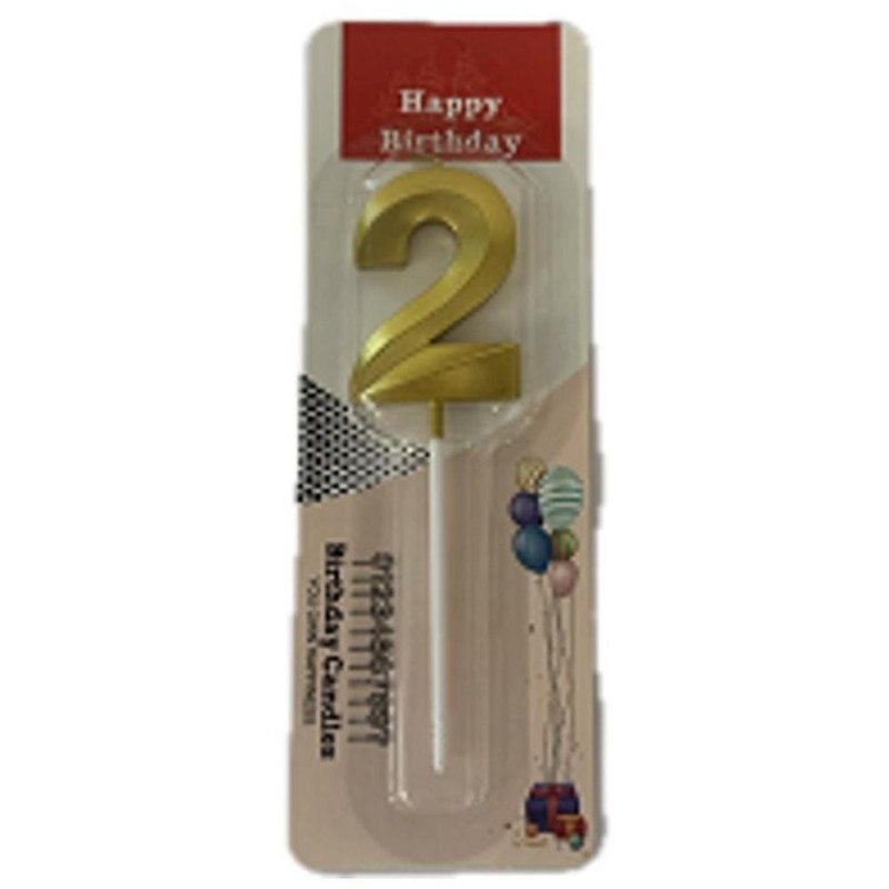 Set 10 x Lumanare Aniversara pentru Tort, Cifra 2, Auriu