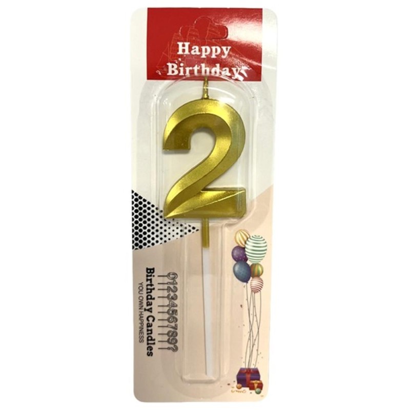 Set 10 x Lumanare Aniversara pentru Tort, Cifra 2, Auriu