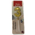 Set 10 x Lumanare Aniversara pentru Tort, Cifra 3, Auriu