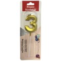 Set 10 x Lumanare Aniversara pentru Tort, Cifra 3, Auriu