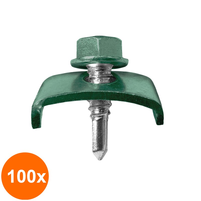 Set 100 x Clema Gard Bordurat pentru Stalpi Rotunzi 6.3 x 25 mm, DIN 7504K, Vopsit RAL 6005