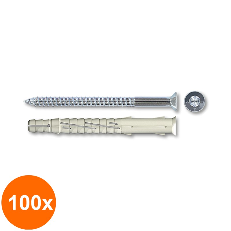 Set 100 x Diblu Nailon 8 x 80 Holzsurub Cap Tesit Otel Zincat - 6 x 85