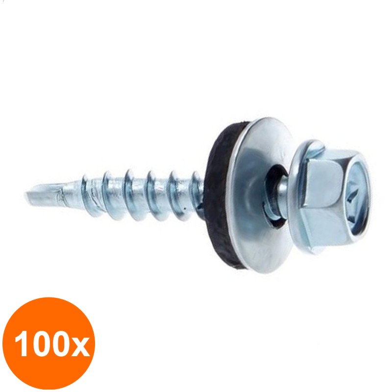 Set 100 x Surub Autoforant Cap Hex Otel Zincat-4.8x35 x02004835S