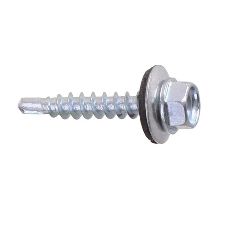 Set 100 x Surub Autoforant Cap Hex  +  Saiba EPDM 14mm, Otel, Zincat - 4.8 x 32 Ral 6020