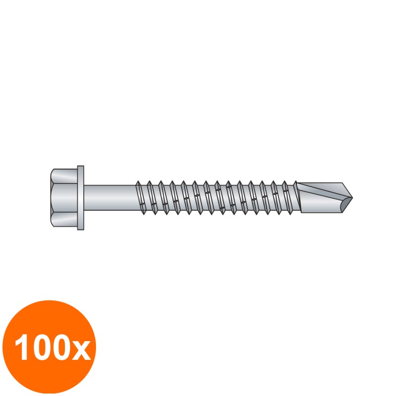 Set 100 x Surub Autoforant Cap Hexagonal Otel Zincat - 6.3 x 20070