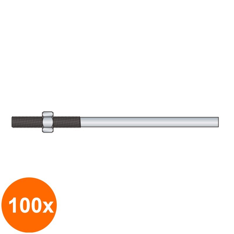 Set 100 x Tija Pentru Prindere Acoperis Otel Zincat - M6 x 200 / 50