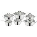 Set 12 Piese , 6 Vase din Inox, Compatibile cu Plita cu Inductie, cu Capace din Sticla, Grunberg GR2451