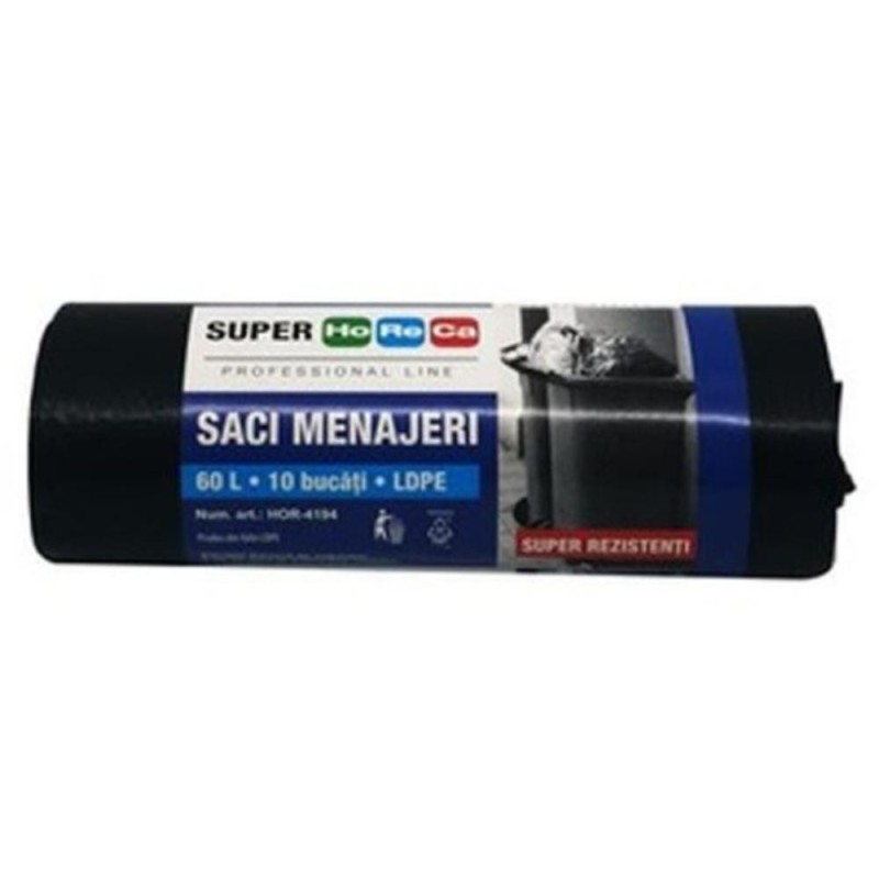 Set 12 x 10 Saci Menajeri 60 l, LDPE Negru, Horeca