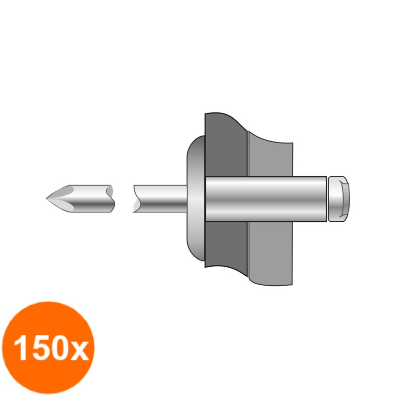 Set 150 x Pop-nituri Cap Lat Aluminiu Aluminiu-4.8 x 24