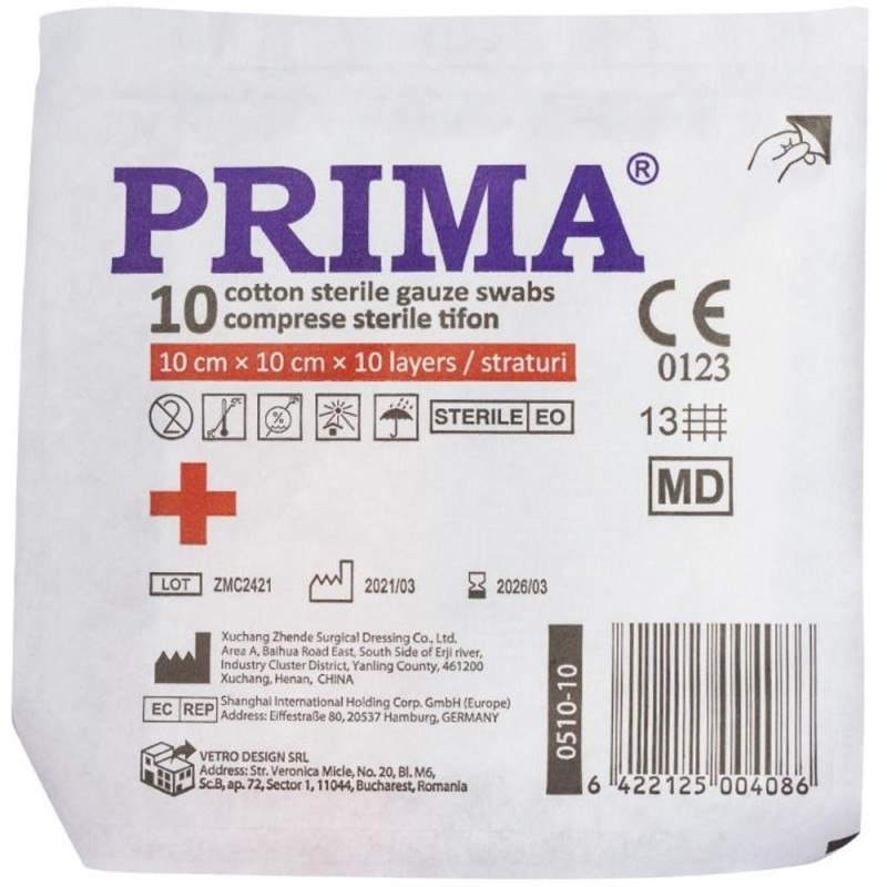 Set 16 x 10 Comprese Sterile Tifon, 10 cm x 10 cm, Material Tesut, Prima