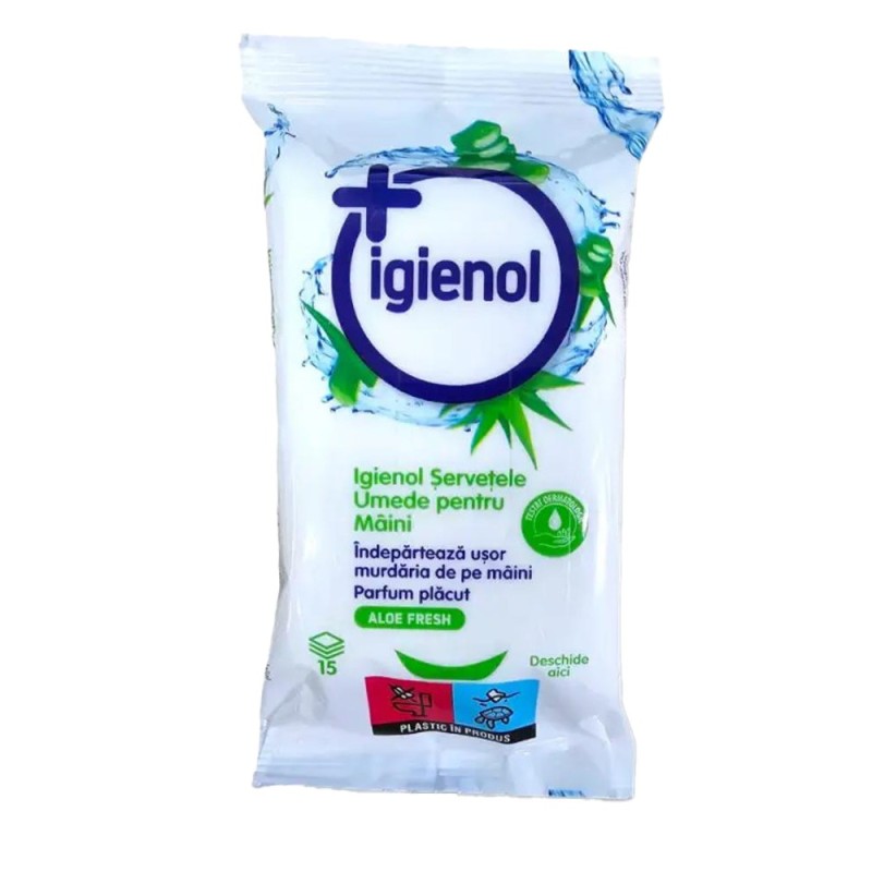 Set 16 x 15 Servetele Umede pentru Maini Igienol, Aloe Fresh
