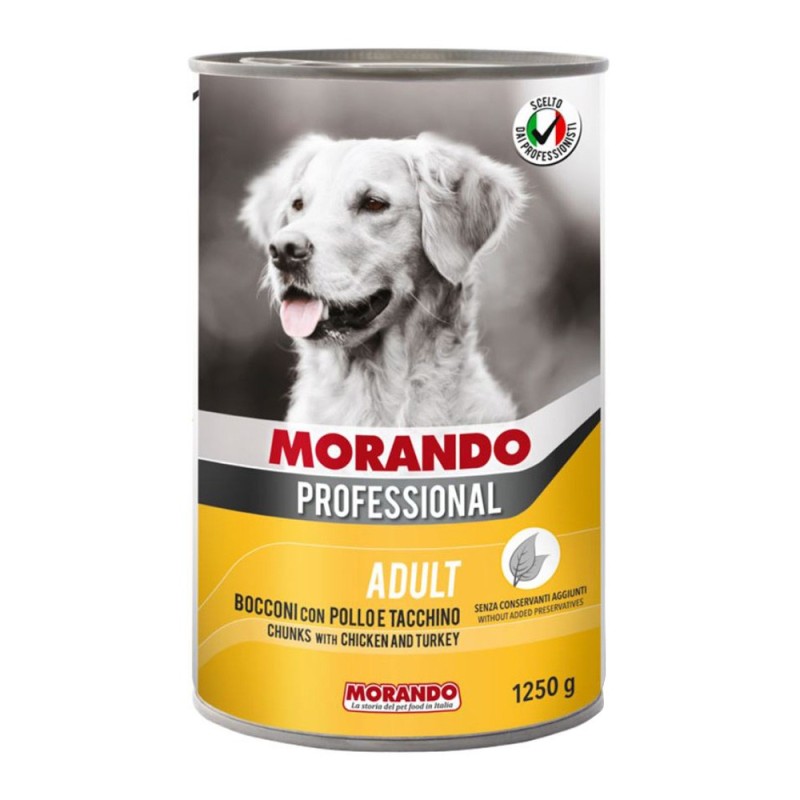 Set 18 x Hrana Umeda Caini, Adult, Morando Professional, Bucati cu Pui si Curcan, Conserva 1250 g