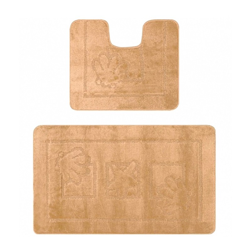 Set 2 Covorase pentru Baie, 60 x 100 cm, 50 x 60 cm, Bej Inchis, Model Maritime