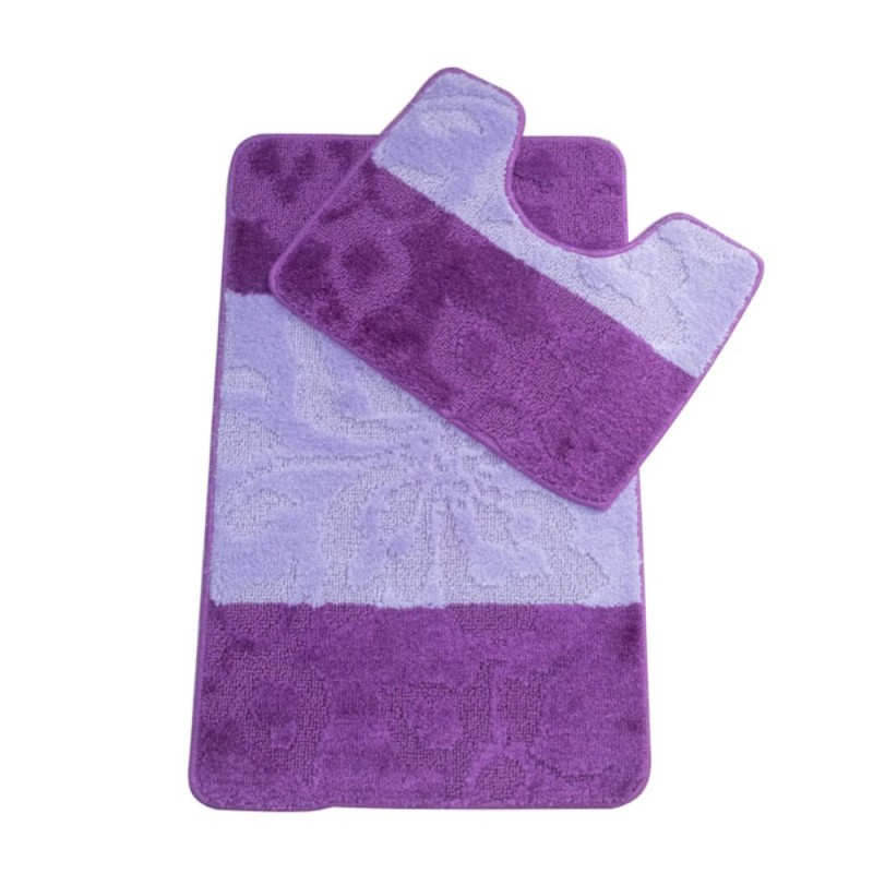 Set 2 Covorase pentru Baie, Violet, 50 x 80 cm, 40 x 50 cm, Antiderapante, Model Flora