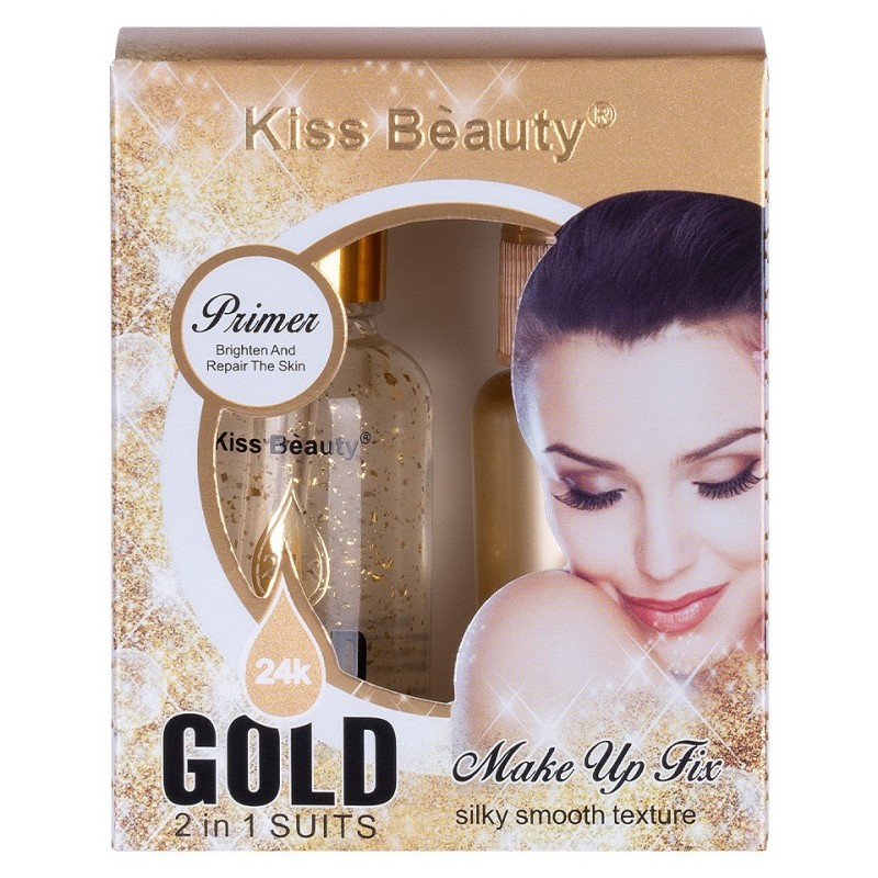 Set 2 in 1 Primer Machiaj 30 ml + Spray Fixare Machiaj Kiss Beauty 24K Gold 35 ml