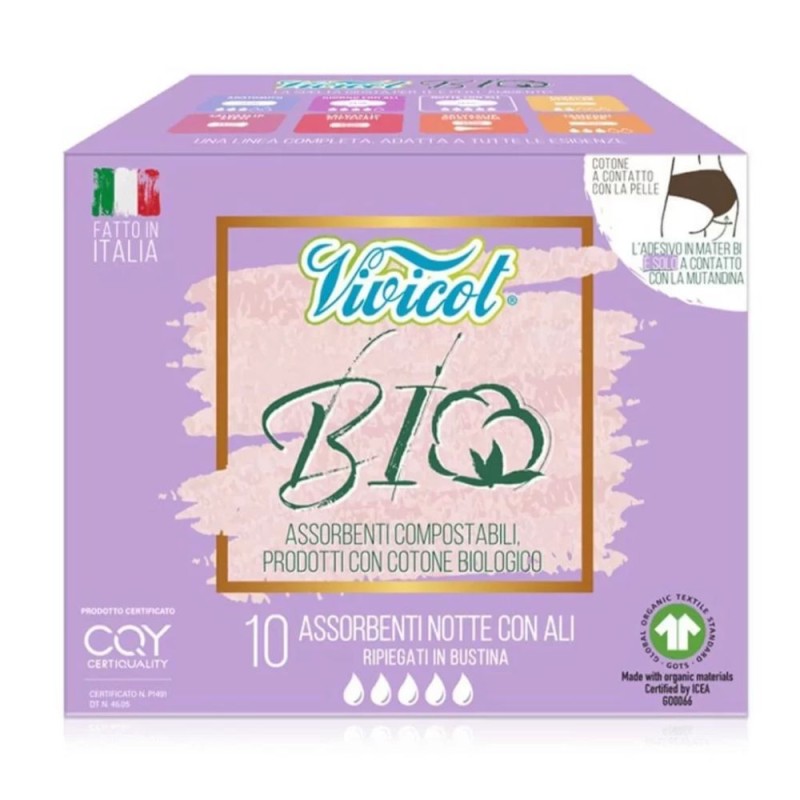 Set 2 x 10 Absorbante cu Aripioare Bio, Noapte, Vivicot