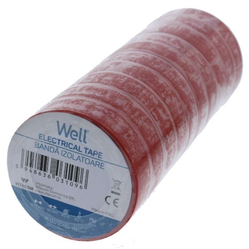 Set 2 x 10 Benzi Izolatoare Well, Rosu, 1.9 cm x 20 m