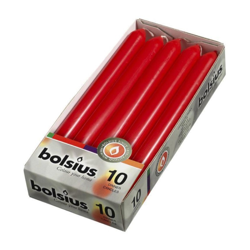 Set 2 x 10 Lumanari Conice, Bolsius, Rosu, 230 x 20 mm