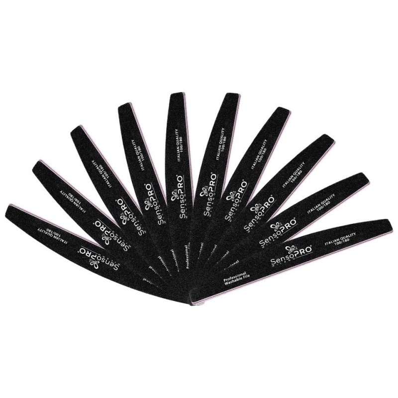 Set 2 x 10 Pile Unghii Semiluna Granulatia 100/180, SensoPRO Milano, Negru