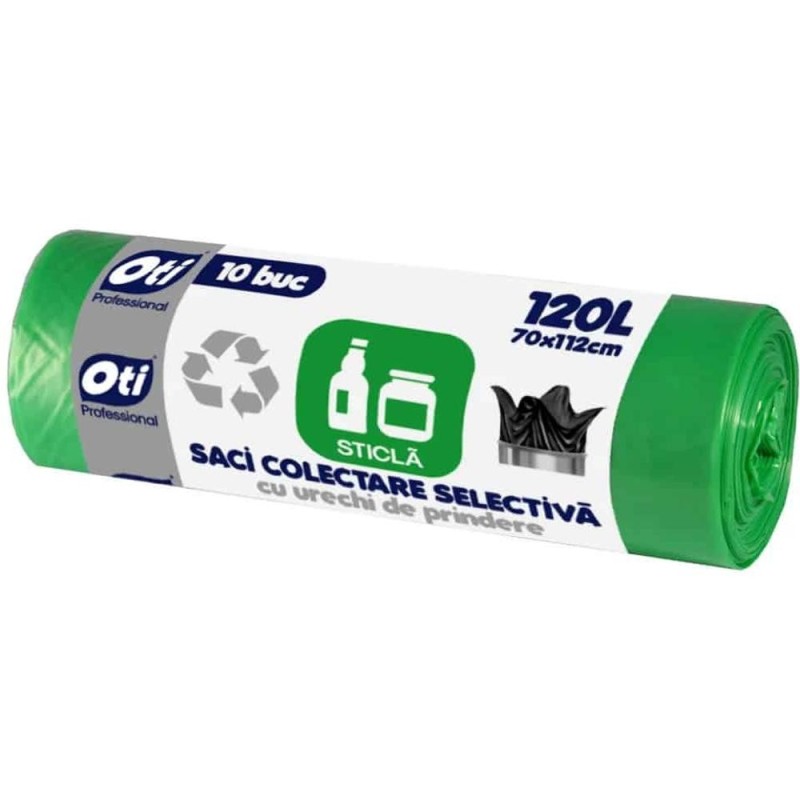 Set 2 x 10 Saci Menajeri Colectare Selectiva, Sticla, 70 x 112 cm, 120 l, Verzi