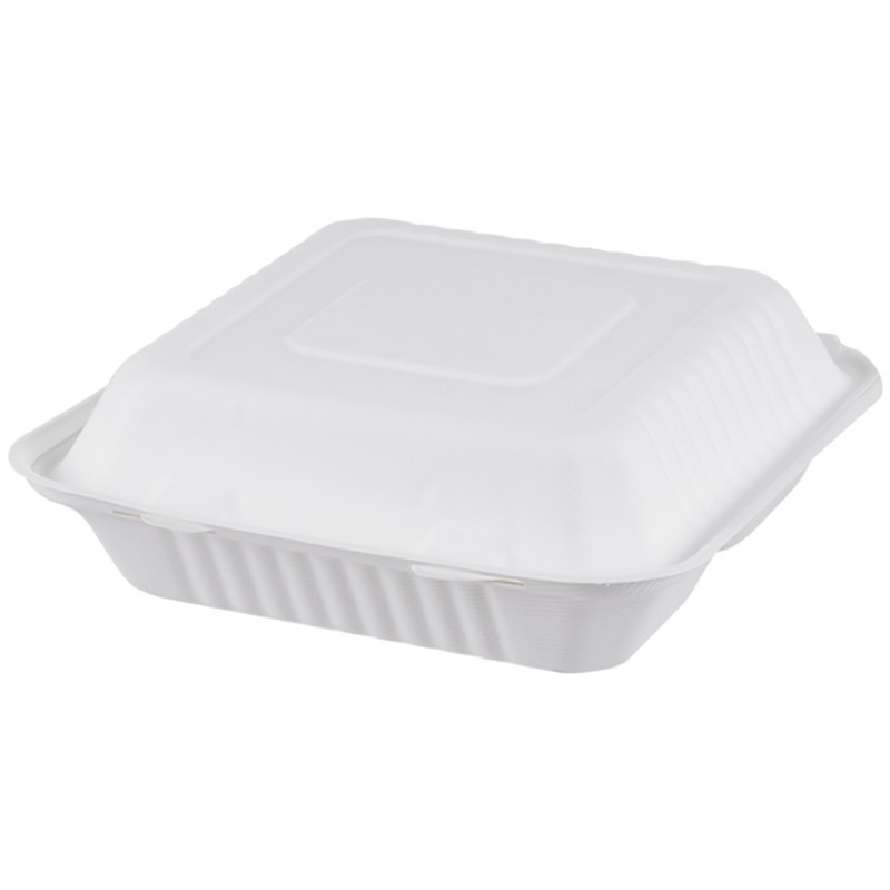 Set 2 x 100 Caserole Biodegradabile, Compostabile, Trestie scoica 3 compartimente albe 23x23 cm