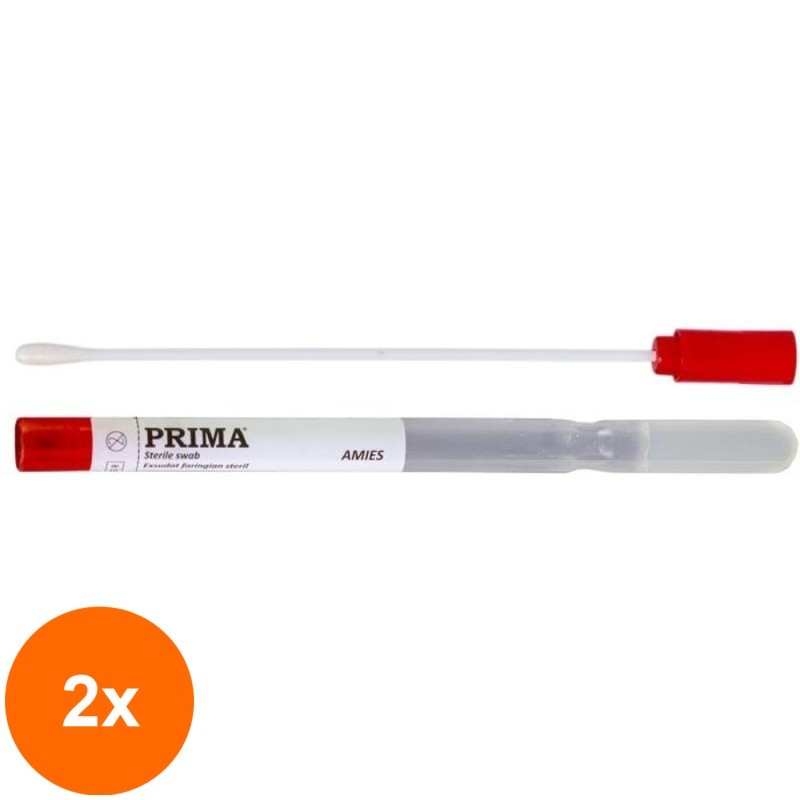 Set 2 x 100 Exsudat Faringian Steril Prima, cu Mediu de Transport Amies
