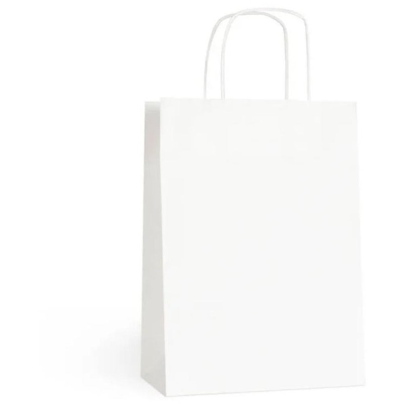 Set 2 x 100 Pungi din Hartie cu Maner Sfoara, Alba, 16 x 9 x 21 cm