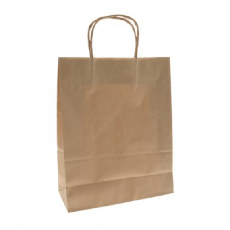 Set 2 x 100 Pungi din Hartie cu Maner Sfoara, Natur, 25 x 11 x 37 cm