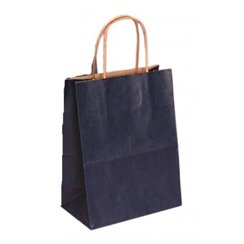 Set 2 x 100 Pungi din Hartie cu Manere, Albastru, Interior Natur, 25 x 14 x 30 cm