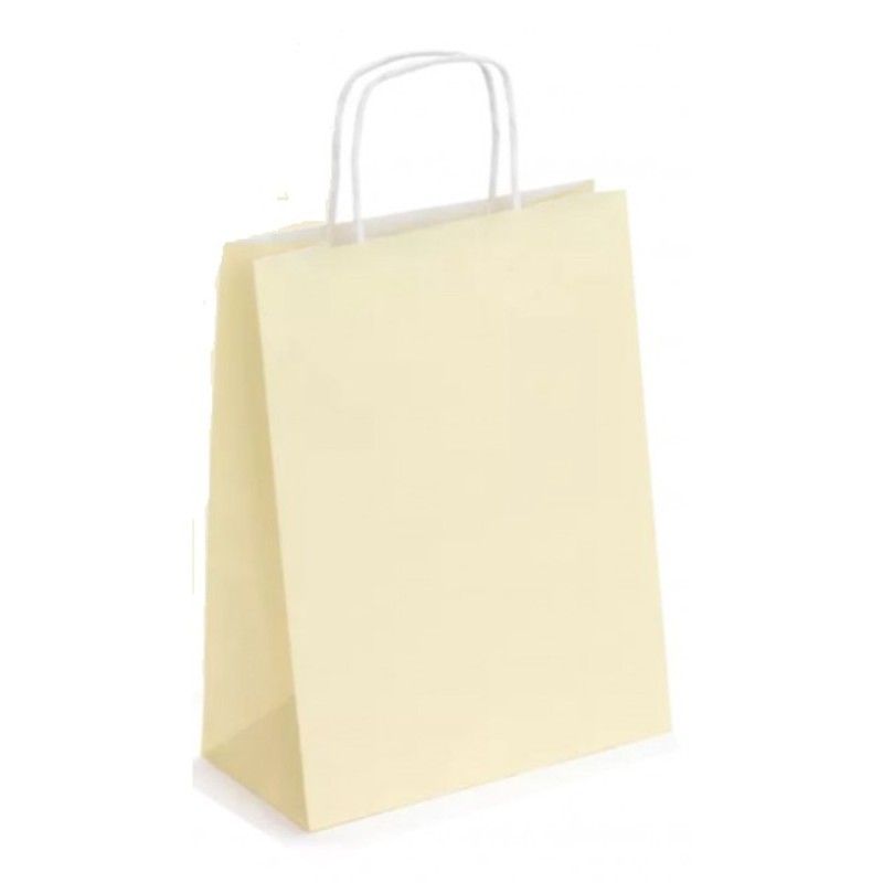 Set 2 x 100 Pungi din Hartie cu Manere, Crem, Interior Alb, 25 x 14 x 30 cm