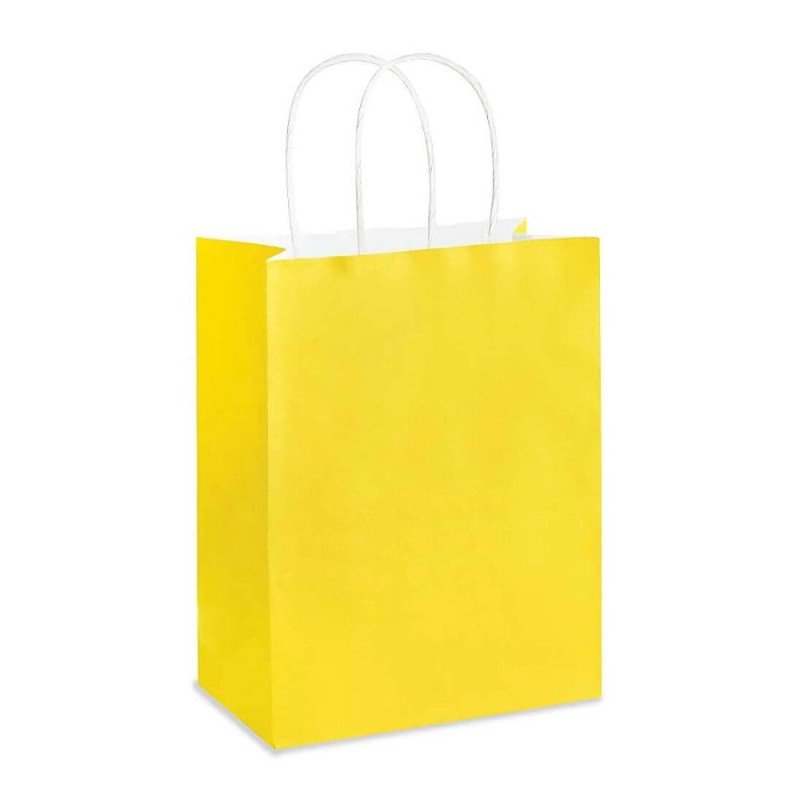 Set 2 x 100 Pungi din Hartie cu Manere, Galben, Interior Alb, 32 x 12 x 41 cm