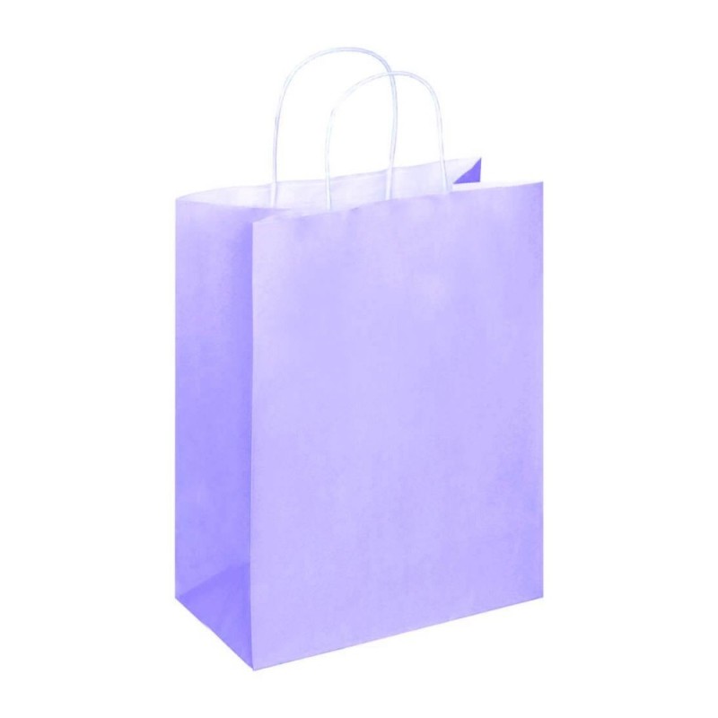 Set 2 x 100 Pungi din Hartie cu Manere, Lila, Interior Alb, 25 x 14 x 30 cm