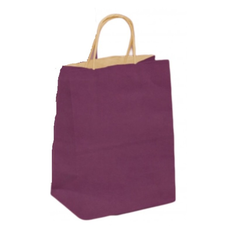 Set 2 x 100 Pungi din Hartie cu Manere, Mov, Interior Natur, 32 x 12 x 41 cm