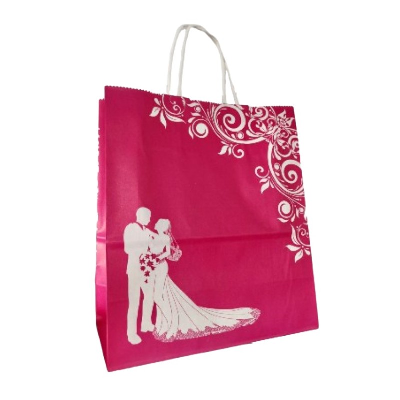 Set 2 x 100 Pungi din Hartie cu Manere, Roz, Model Miri, 22 x 11 x 25.5 cm