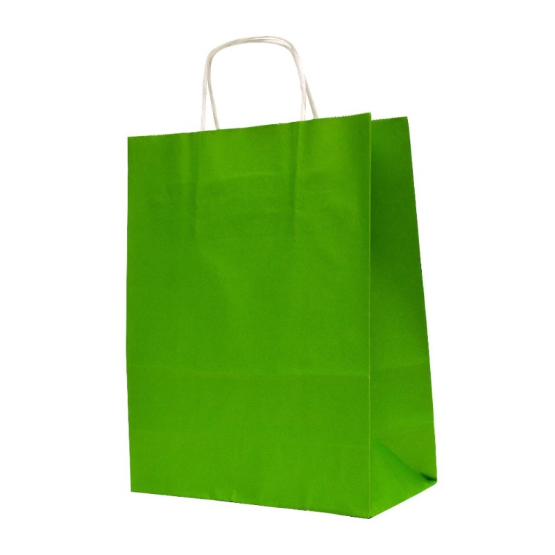 Set 2 x 100 Pungi din Hartie cu Manere, Verde Deschis, Interior Alb, 32 x 12 x 41 cm