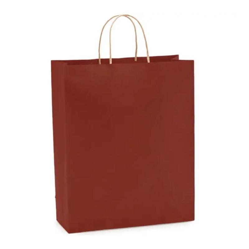 Set 2 x 100 Pungi din Hartie cu Manere, Visiniu, Interior Natur, 32 x 12 x 41 cm