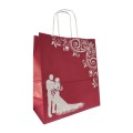 Set 2 x 100 Pungi din Hartie cu Manere, Visiniu, Model Miri, 22 x 11 x 25.5 cm