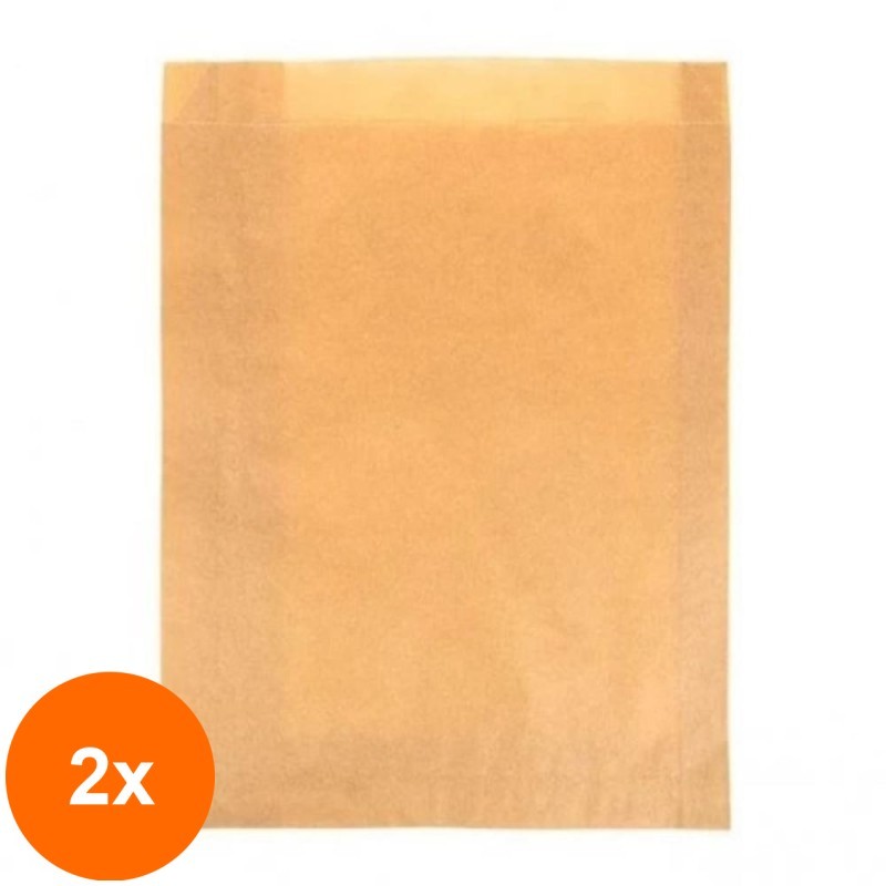 Set 2 x 100 Pungi din Hartie, Natur, 16 x 8 x 21 cm