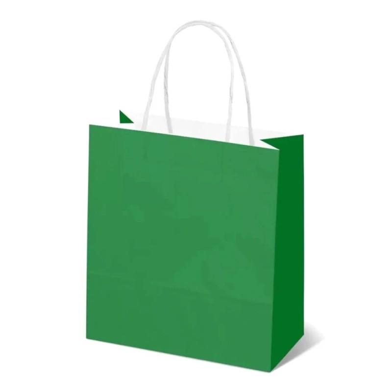 Set 2 x 100 Pungi Hartie cu Manere Rasucite, Biodegradabile, Verde Inchis, 20 x 9 x 25 cm