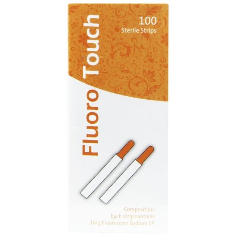 Set 2 x 100 Test Fluoro-Touch cu Fluoresceina pentru Depistarea Defectelor Epiteliului Corneean, Steril