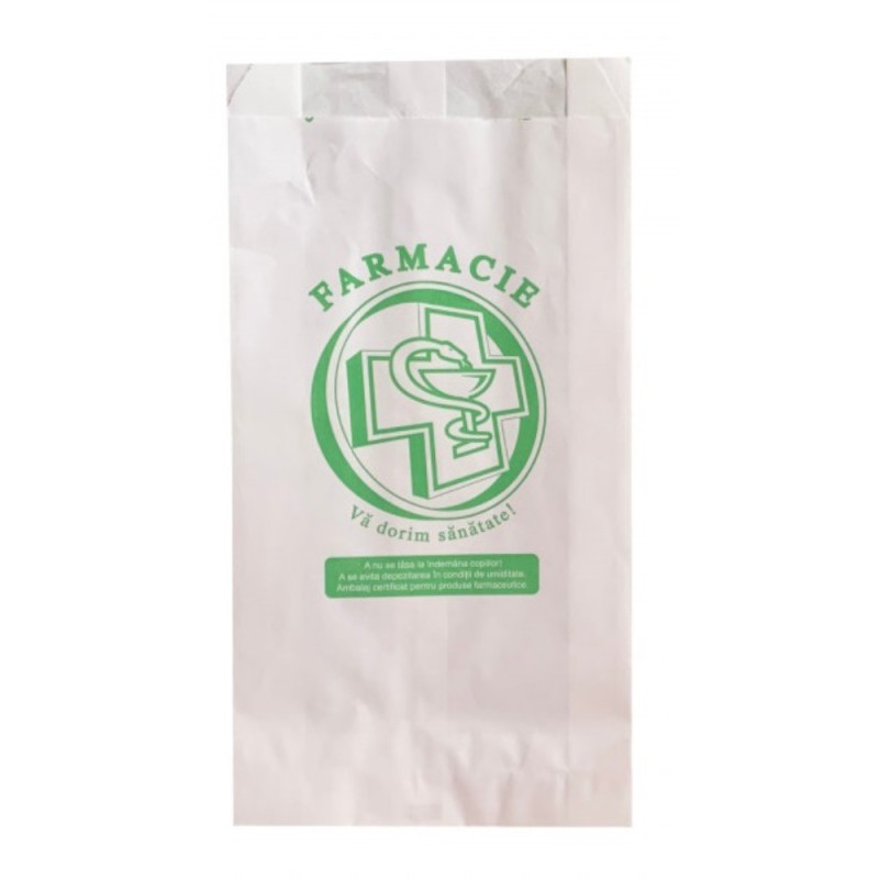 Set 2 x 1000 Pungi din Hartie pentru Farmacie, Model Cruce, 12 x 4 x 27 cm