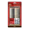 Set 2 x 12 Creioane Colorate Polycolor Gri - 12 Nuante Gri