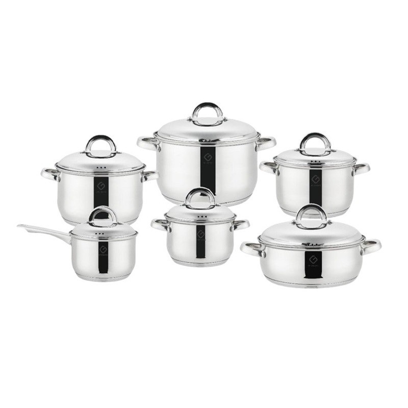 Set 2 x 12 Piese, 6 Vase din Inox, Compatibile cu Plita cu Inductie, Capace din Inox, Grunberg GR15121