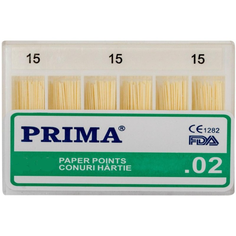 Set 2 x 120 Conuri Gutta Percha .02 Taper, Nr.15, pentru Uscarea Canalelor Radiculare, Prima