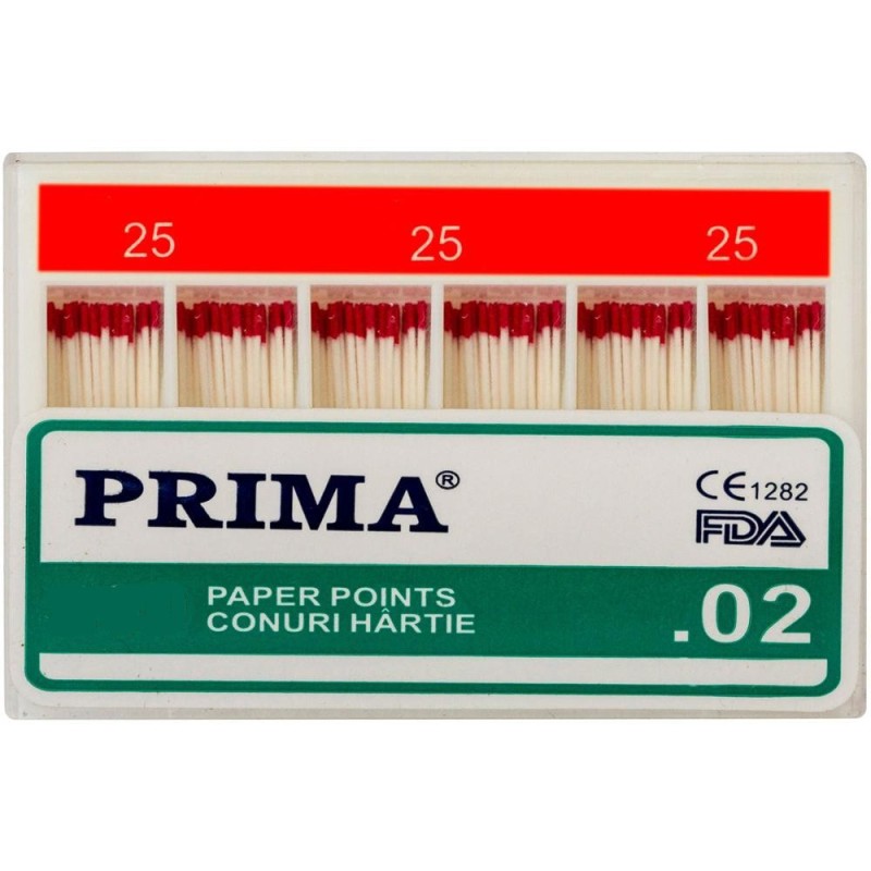 Set 2 x 120 Conuri Gutta Percha .02 Taper, Nr.25, pentru Uscarea Canalelor Radiculare, Prima