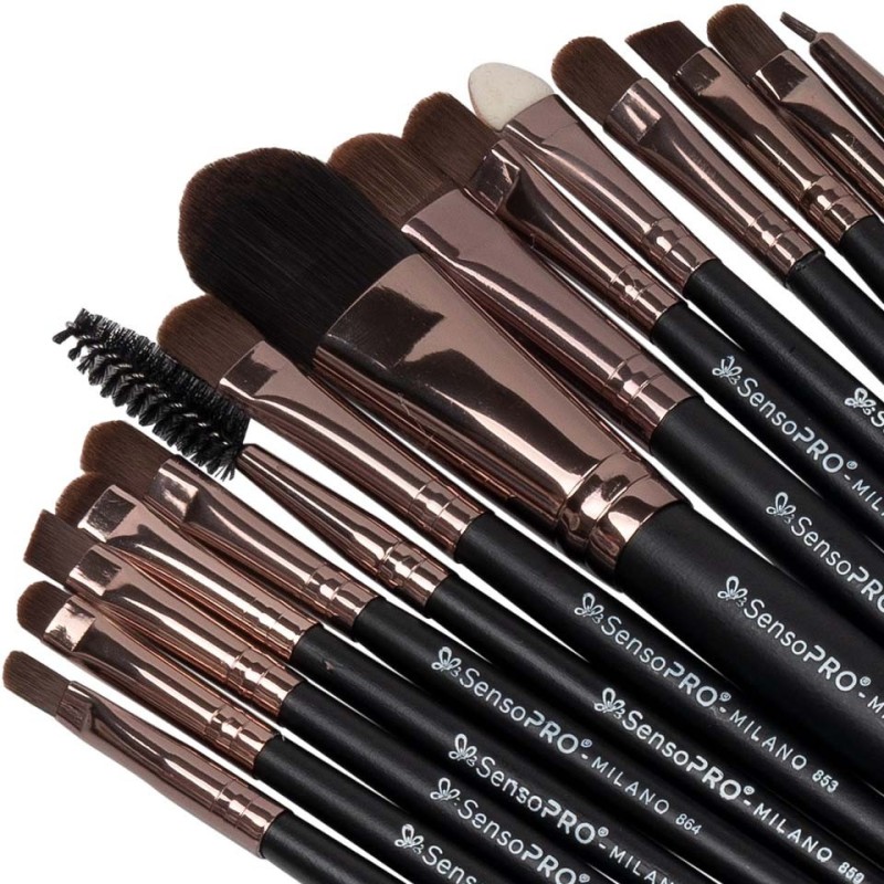 Set 2 x 15 Pensule Machiaj Profesionale SensoPRO Milano Travel Black + Cadou