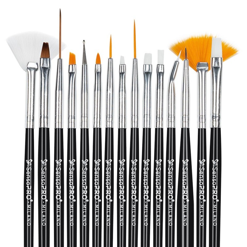 Set 2 x 15 Pensule Manichiura SensoPRO Milano, Black Strokes
