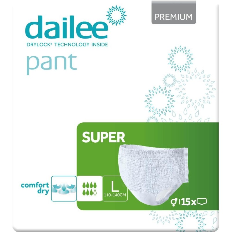 Set 2 x 15 Scutece Chilot Adulti Dailee Premium Super, Marimea L, 7 Picaturi